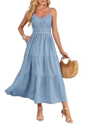 Dokuritu Women's Beach Crochet Lace Maxi Dress Solid Color Summer Vacation Spaghetti Strap Long Dress 2025 - Image 1