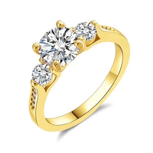 Fimewon 14K Gold Rings for Women Dainty Round Cut CZ Ring Birthday Gifts for Wife Size 9 - Image 1