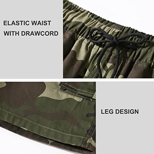 Msmsse Men's Cargo Shorts Multi Pockets Casual Elastic Waist Sports Athletic Shorts Green Camo US 34 - Thumbnail 5