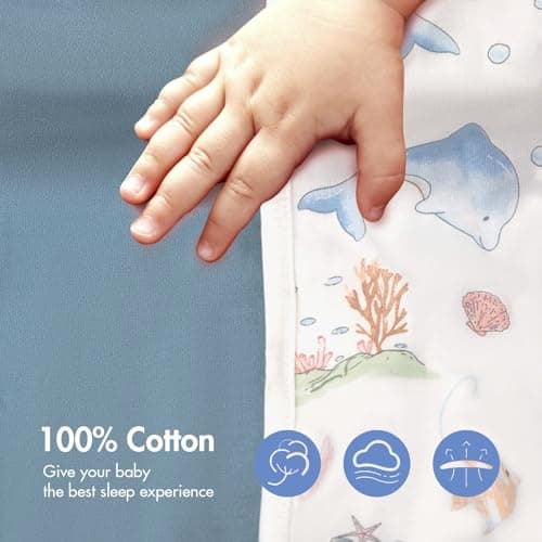 ANYEDDE 2-Pack Baby Transitional Swaddle Sleep Sack - Arms Up Swaddle 6-9 Months for Baby Boys, Newborn Sacks with Cuff Removable & 2-Way Zipper, Blue Dolphin Cotton Sleep Sack - Thumbnail 4