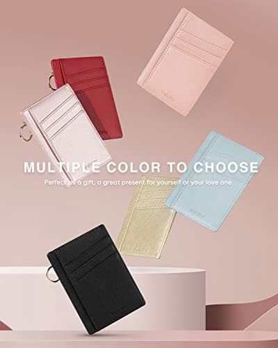 Vulkitty Small Wallet for Women Minimalist Slim Front Pocket Zipper Wallet RFID Blocking Credit Card Holder with ID Slot Window Keychain - Thumbnail 6