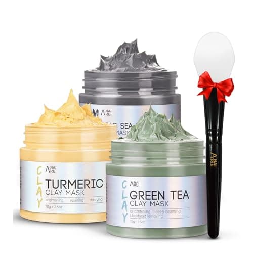 ANAI RUI 3 Pcs Face Mask Set - Turmeric Clay Mask - Green Tea Face Mask - Dead Sea Mud Mask for Oily Skin, Blackheads & Pores -Spa Gift Set Self Care for Women Teens(2.5 oz Each - Image 1