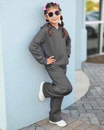 Stelle Girls Athletic Sweatsuit 2 Pieces Sweatshirts and Pant Long Sleeve Pull Over Outfits Set Charcoal XXL - Thumbnail 4