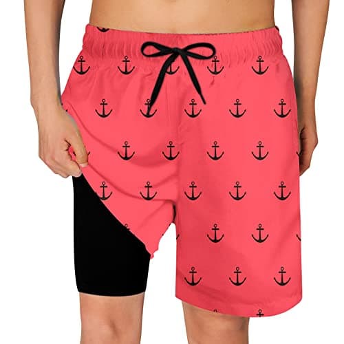 Cozople Boys Swim Trunks Stretchy Compression Liner Swim Shorts Summer UPF Quick Dry Boxer Brief Liner Swimming Shorts Novelty Anchor Surfing Beach Boardshorts Size 18-20 - Image 1