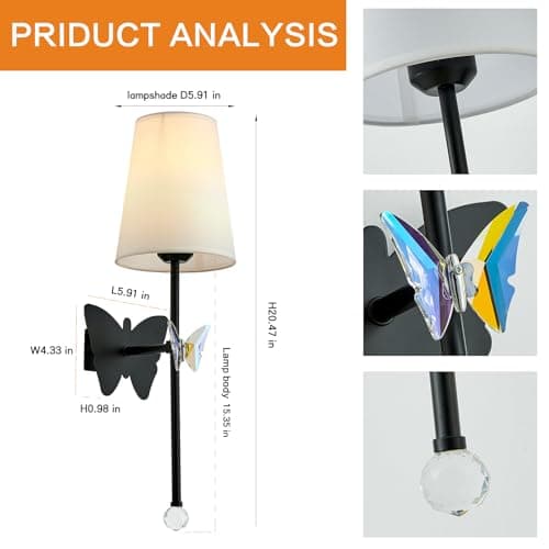 MHSNL Black Wall Lights Battery Operated Set of 2, Rechargeable Wall Lights with Butterfly, Battery Powered Sconces Indoor Wall Lamps for Bedroom Living Room Hallway Stairs Bathroom - Thumbnail 5