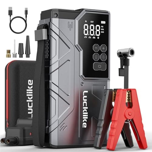 Lucklike 4000A 150PSI Portable Car Battery Jumper Starter with Air Compressor Pack for 10L Gas and 8L Diesel, Tire Inflator with Pressure Detection, 12V Jump Box with 3 Modes Flashlight