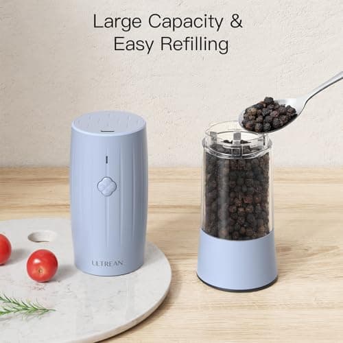 Ultrean Pepper Grinder, Rechargeable Salt and Pepper Shakers, Automatic Grinder for Kitchen,6 Adjustable Coarseness, LED Light, Christmas Gifts, Sky Blue - Thumbnail 5
