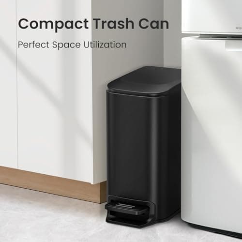 Cesun Small Bathroom Trash Can with Lid Soft Close, Step Pedal, 6 Liter / 1.6 Gallon Stainless Steel Garbage Can with Removable Inner Bucket, Anti-Fingerprint Finish (Matt Black) - Thumbnail 3