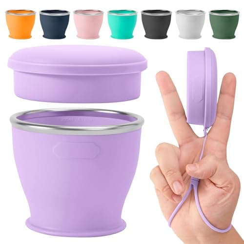 Sinyon Collapsible Travel Cup, BPA-Free Reusable Water Cup, Lightweight Drinking Cups with Lids and Carrying Strap, Dishwasher Safe Silicone Cups for Camping, Travel, Airports, Hotel (6.7oz, Lilac) - Image 1