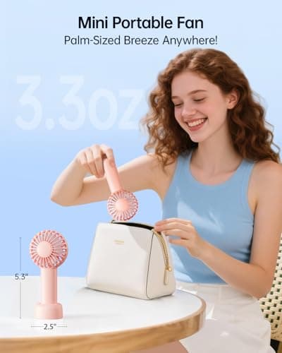 SWEETFULL Mini Portable Fan - Rechargeable Handheld Fan, 3 Speeds Personal Small Hand Gifts for Travel Essentials, Lash, Makeup, Eyelash, Kids, Girls, Women - USB, Cute Design Pink - Thumbnail 2