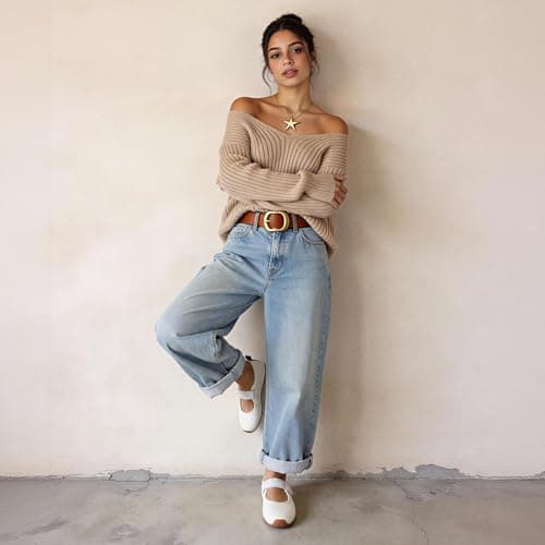 VIUGJNEX White Tennis Shoes for Women Mary Jane Shoes Fashion Sneakers Lightweight Casual Slip-On Ballet Flats Size 8.5 - Thumbnail 3