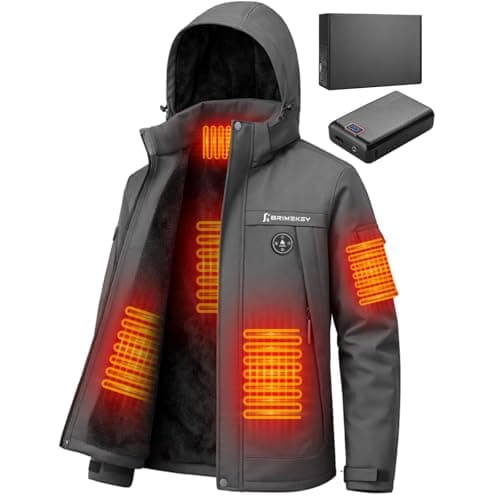 Brimekey Heated Jackets for Men with Fleece Lining, 20000mAh 7.4V Battery Pack Men's Heated Coat, 6 Heating Zones Windproof Waterproof Electric Hoodie Jacket Skiing Hunting - Image 1