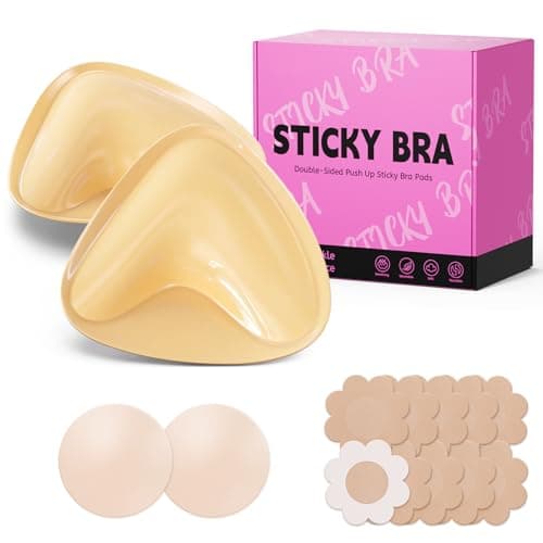 Mearter Ultra Push up Sticky Bra Pads Inserts | Double Sided Adhesive Bra Inserts | Stick on Bra for Sports Bra Swimsuit (Medium, Beige)