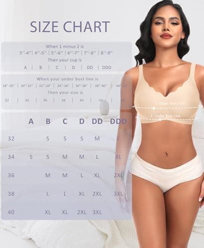 Ganado Wireless Bras for Women No Underwire Scalloped Seamless Bras with Support and Lift Padded T Shirt Bra Comfort Bralette (#2 Nude 3X-Large) - Thumbnail 6