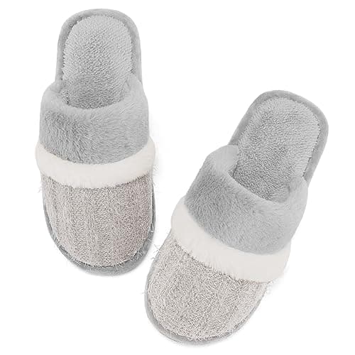 MAXTOP Womens Slippers with Cozy Memory Foam Soft Warm Slip On House Shoes Anti-Skid Rubber Sole Creative Gifts for Women Mom Size 11 12 Light Grey - Image 1