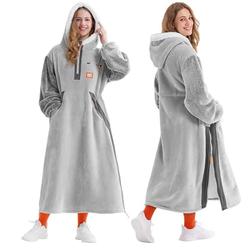 Giggling Getup Wearable Blanket Hoodie for Women Men Gifts for Women Mom Wife Sherpa Fleece Long Hooded Blanket Sweatshirt Cozy Sherpa Wearable Throw with Pocket & Sleeves for Adult Standard Grey - Image 1