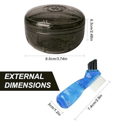ACSKD Retainer Cleaning Case,Portable No-Leak Denture Cup Case with Dentures Brush Kit, Travel Retainer Cases with Vent Holes for Clear Aligner,Mouth Guards,Night Guard,Dentures (Black) - Thumbnail 2