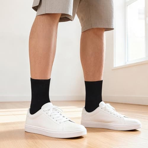 Kagcre Cotton Cushioned Crew Socks 5 Pairs, Women Men Athletic Casual Socks, Striped Retro Socks, Cozy Soft Moisture-Wicking Socks for Gym, Work, Everyday (Solid Black) - Thumbnail 5