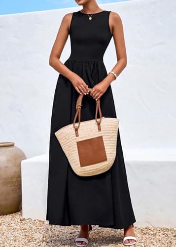 KIRUNDO Summe Sleeveless Maxi Dresses for Women 2026 Spring Wedding Guest A Line Tank Elegant Flowy Beach Long Sundress(Black, Medium) - Thumbnail 3