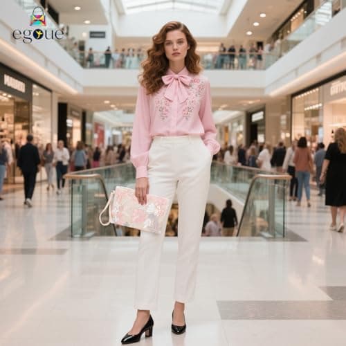 EGOUE Clutch Purses for Women, Embroidered Floral Clutch Bag with Leather Wrist Strap for Daily Travel, Parties & Wedding - Thumbnail 3