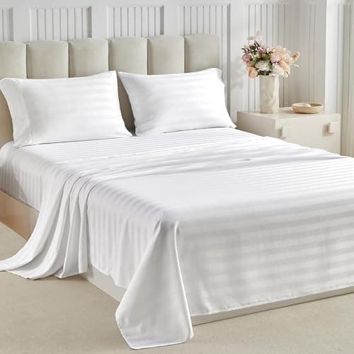 Tokokimo Satin Sheets Full Size 4 PC - 16" Deep Pocket Silky Soft Bed Sheets, Wrinkle-Free White Satin Silk Sheet, Hair & Skin Saver Bed Sheets Set with 1 Fitted Sheet, 1 Flat Sheet, 2 Pillow Cases - Image 1
