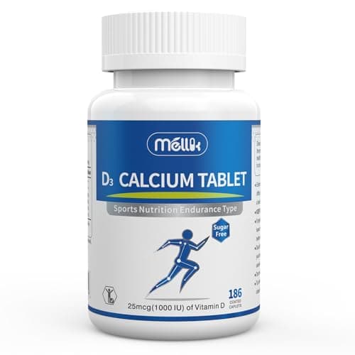 Mellk Calcium-Supplement Vitamin-D3 1200-mg Magnesium-Mini - 186Tablets Unflavored Slow Release Bone Health Women and Men Dietary Supplement Easy to Swallow Sugar Free - Image 1