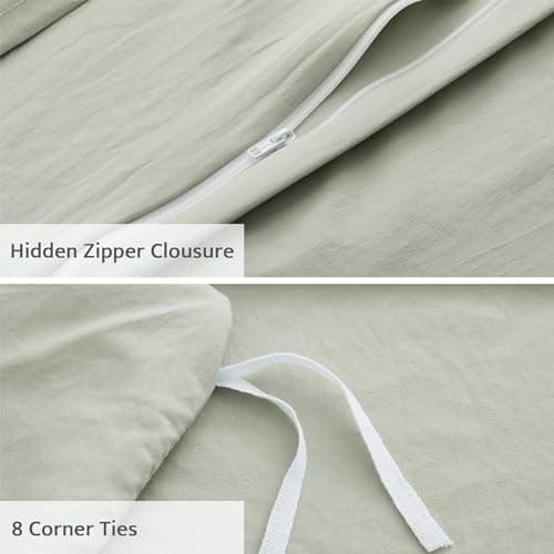 Oli Anderson Mist Sage Duvet Cover King Size - Pleated King Duvet Cover, 3PCS Soft and Breathable Textured Bedding Set with Zipper Closure(Mist Sage,104"x90") - Thumbnail 4