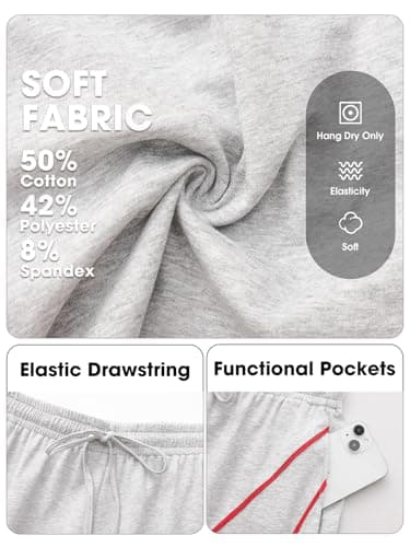 EXLURA Womens Cotton High Waisted Sweat Shorts Summer Athletic Workout Shorts with Pockets Drawstring Lounge Running Short Light Grey - Thumbnail 5