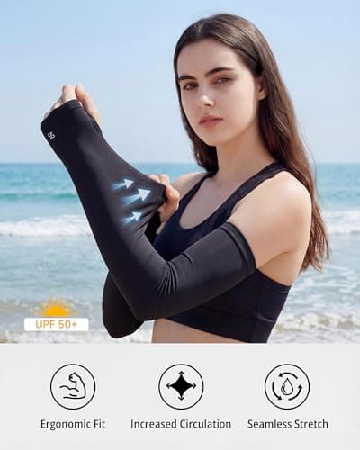 Stelle Sun Protection Cooling Arm Sleeves with Thumb Holes Golf Sport UV Arm Covers Gardening Outdoor (Black,S|M) - Thumbnail 2