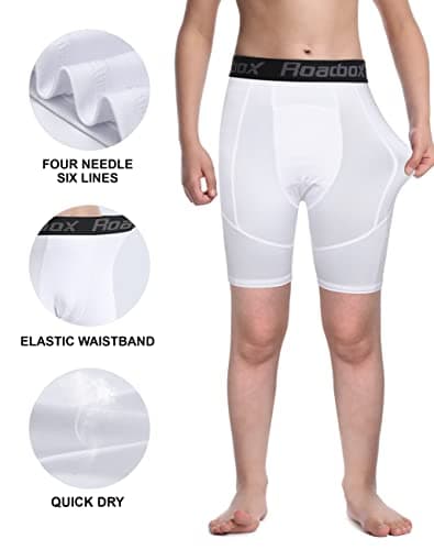 Roadbox Youth Boys Compression Shorts - Performance Athletic Base Layers Spandex Compression Underwear Sports Shorts White - Thumbnail 5