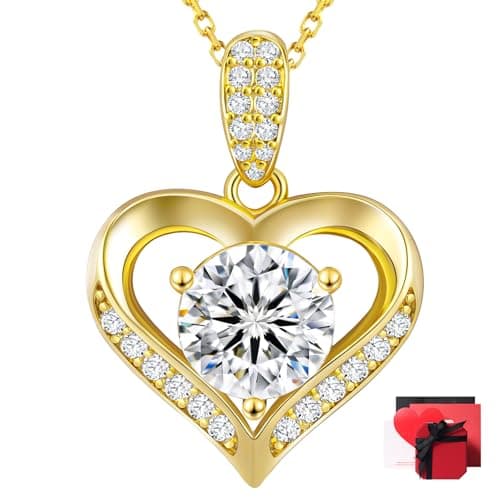 KRKC Moissanite Heart Necklace for Women, 1-3 Carat Lab Created Diamond Pendant, 14K/White Golden Plated S925 Sterling Silver Chains, Valentines Day Christmas Birthday Gifts for Her Wife Anniversary - Image 1