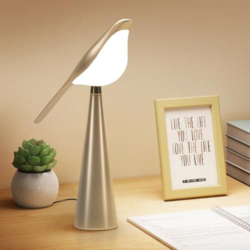 Xhope4u Small Desk Lamp, Bird Lamp, 10 Level Dimmable Brightness Bedside Night Light, Bedroom Table Lamp for Dorm, Office, Gifts, Reading, 3 Colors, Metal Finish, Gold, 360° Rotation - Image 1