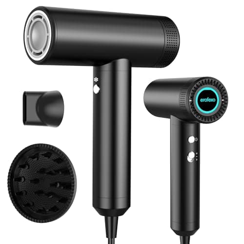 EROFEXO High Speed Hair Dryer, Metal Body Blow Dryer with Diffuser & Nozzle, 110,000 RPM Brushless Motor for Fast Drying, 300 Million Negative Ions Hair Dryer, Travel Hairdryer for Women & Men - Image 1