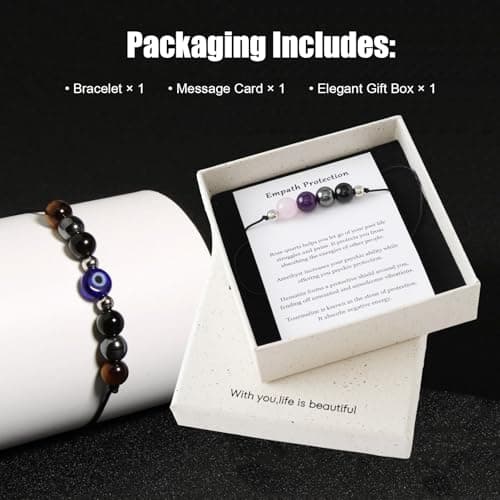 PNNY AMDA Protection Bracelets for Women: Black Obsidian Tourmaline Hematite Evil Eye Beaded Bracelets – Anxiety Bracelet for Women Men Courage Gifts (Empath protection) SL-LY-FZHUHE - Thumbnail 6
