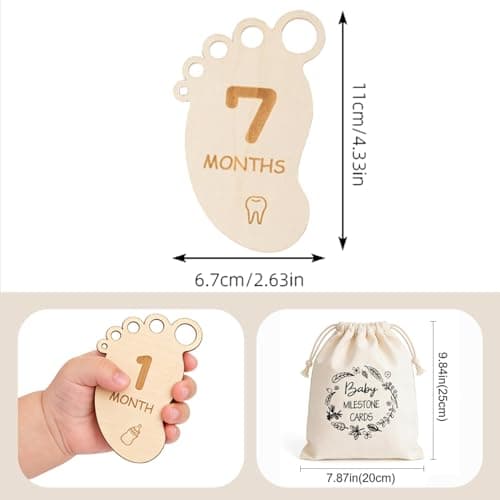 DegoCyhton Monthly Milestone Signs, Wooden baby monthly milestone Cards, Birth Announcement Sign for New Baby, Hello World Newborn Sign, 0-12 Months Newborn Photo Prop, with Drawstring Canvas Bag - Thumbnail 3