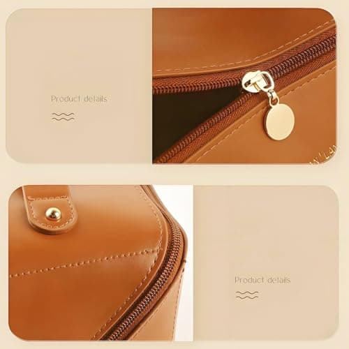 LSLCQW Makeup Bag, Portable Cosmetic Bag, Large Capacity Travel Makeup Case Organizer, Black For Women Toiletry Bag for Girls Traveling With Handle and Divider (Brown) - Thumbnail 5