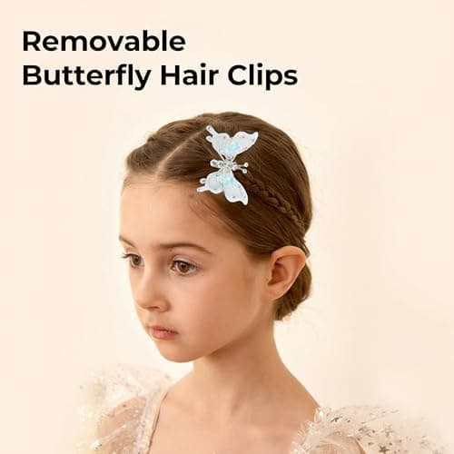 PATPAT Girls Dress Shoes Size 4 Big Kid, Baby Blue Glitter Shoes with Butterfly Hair Clips, Sequins Rhinestones Bowknot Princess Low Heels Mary Jane Footwear Heels for Girls Dress Up - Thumbnail 6