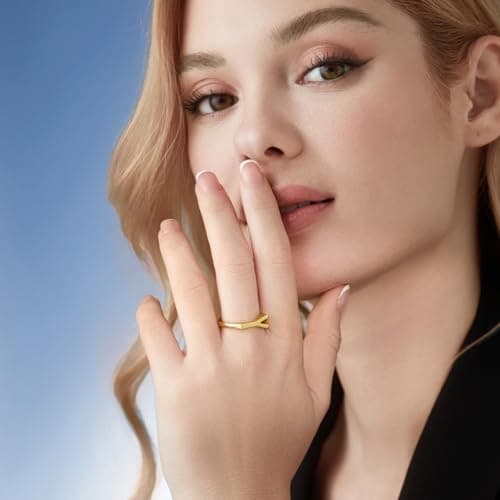 Cicy Bell Womens 18k Gold Plated Initial Statement Rings Bold Letter Personalized Initial Stacking Rings - Thumbnail 4