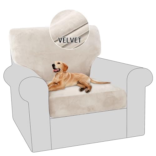 PrinceDeco Multi-Pieces Chair Covers Velvet Couch Cushion Covers Sofa Covers Washable Seat Cushion Covers Seats and Back Cushions Covers Pet Friendly Chair Covers for Living Room, Ivory - Image 1