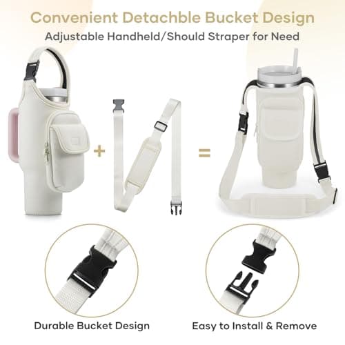 Bufilea Carrier Bag with Phone Holder Pockets for Stanley 40/30oz Tumbler with Handle, Insulated Neoprene Crossbody Bag Cup Holder w/Shoulder & Handheld Straps Fits Stanley Cup Accessories - Thumbnail 5