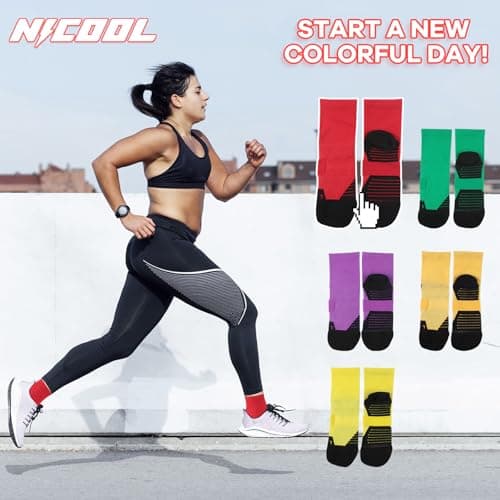 NIcool Mens Quarter Socks, 3 Pairs Cycling Socks for Men Women Red Ankle Socks Tennis Running Hiking Mountain Bike Compression Socks for Women Cushioned Padded Athletic Crew Socks, Red - Thumbnail 2