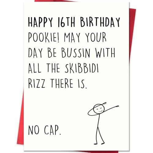 VDOR Funny 16th Birthday Card: Standard 8x5.3in Sweet 16 Greeting Gift with Meme-Inspired Design for 16 Year Old Teen Boys Girls Son Daughter - Image 1