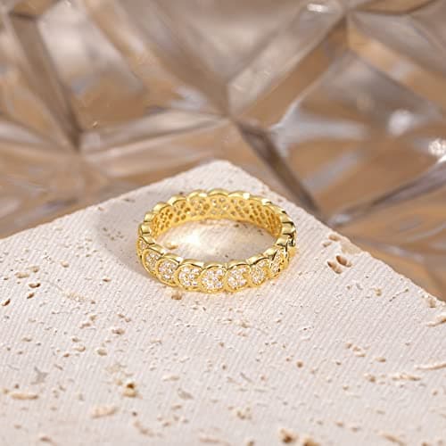 SHINYSO 14K Gold Plated Wedding Bands for Women Cubic Zirconia Round Eternity Engagement Promise Rings for Her Size 7.5 - Thumbnail 3