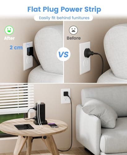 Power Strip Tower with Surge Protector 1800J, Fast Charging Tower PD20W USB-C Ports with 12 AC Outlets, 6ft Extension Cord for Home Office Dorm Room, Black - Thumbnail 6