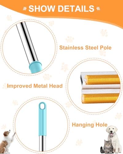 COVITKAN 3 in 1 Carpet Rake for Pet Hair Removal Tool, 51” Adjustable Long Handle Pet Hair Removal Broom, Pet Grooming Brush, Cat Dog Hair Remover Carpet Scraper for Rugs, Mats - Thumbnail 4