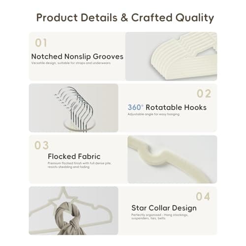 GoodtoU Baby Hangers, Velvet Hangers Kids Hangers 50 Pack for Toddler Infant Childrens Child Small Coats Pants Clothes Closet Organizers and Storage 12.6 Inch - Thumbnail 3