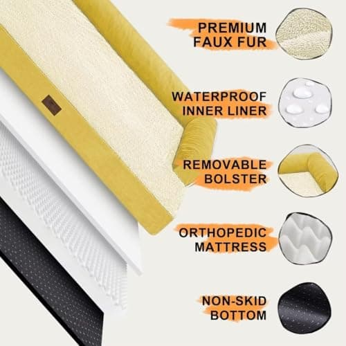 Large Dog Bed Orthopedic Washable | Beds Bolster Pet | XL Large Big Dogs | Memory Foam Couch Sofa | Waterproof with Removable Cover - Ginger Yellow Dog Bed - Thumbnail 5