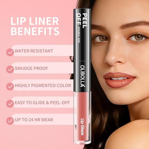 CAMERIC Peel Off Lip Stain Liner 2-in-1 Lip Gloss Oil Makeup Combo, Lip Liner Stain Smudge-Proof, Highly Pigmented Color, Transfer-Proof, Waterproof, Glitter Lip Glaze Moisturizing - Thumbnail 4