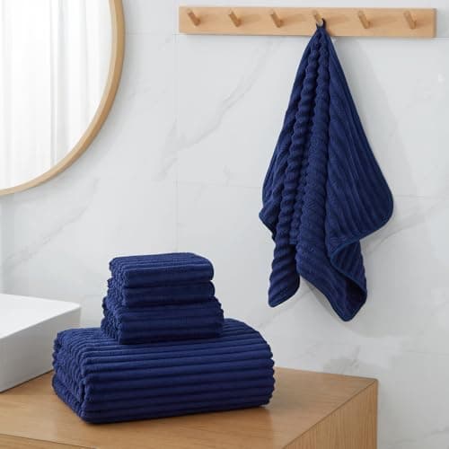 NALIVO Extra Large Bath Towel Set of 6 (40"x80"),Oversized Bath Sheet Super Soft Highly Absorbent Microfibers Quick Dry Luxury Shower Towel for Bathroom Spa Gym Hotel Yoga(Navy Blue, 6Piece) - Thumbnail 2