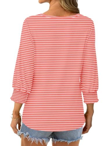 GKBK Womens 3/4 Sleeve Shirts Square Neck Dressy Casual Blouses Spring Summer Smocked Cuffs Tops - Thumbnail 4